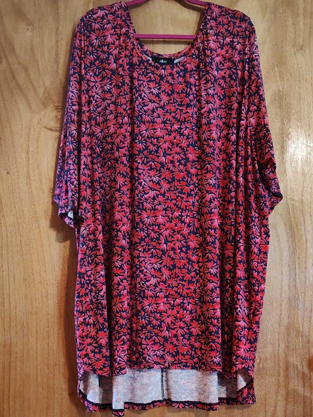 NWOT Ellos Comfy Beachy Dress Pink Navy Floral Jersey Knit ¾-Sleeve 34/36 4X